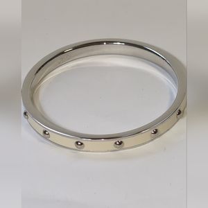 Coach Silver Tone Cream Enamel Studded Bangle Bracelet